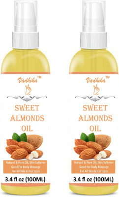 

Vadhika Pure Cold Pressed Sweet Almond Oil For Hair and Skin, 100ml-Pack of-2-Bottle-(200ml) Hair Oil (200 ml) Hair Oil(200 ml)