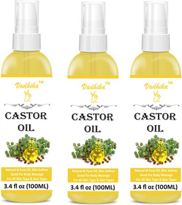 

Vadhika Cold Pressed Castor Oil for hair growth, dry skin & Face -100% Pure organic-(100ml)-Pack of-3-Bottle-(300ml) Hair Oil (300 ml Hair Oil(300 ml)