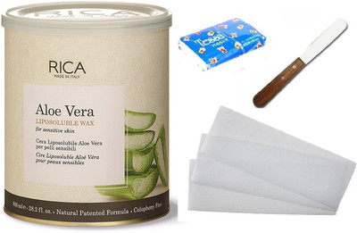 

Rica Liposoluble Aloe Vera Kit (1Piece Waxing Strips + 1 Spatula + 1 Tissue) Wax(800 g, Set of 4)