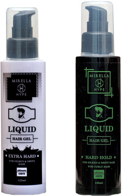

MIRELLA HYPE Liquid Hair Gel Ultimate Care Combo of 2 Hard Hold - White and Green Hair Gel(250 ml)