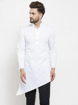 WESTCLO Men Solid Asymmetric Kurta(White)