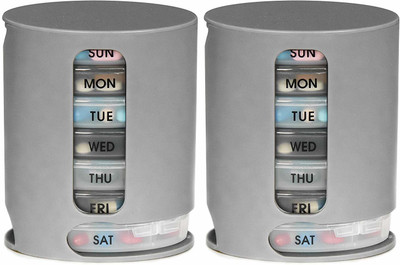 

BEGMY 7 Day Pill Pro Box Organizer With 4 Daily Compartments (Pack Of 2) Pill Box(Grey Color)