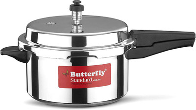 Butterfly Present Aluminium induction base standard plus 5.0 liter 5 L Outer Lid Induction Bottom Pressure Cooker(Aluminium)