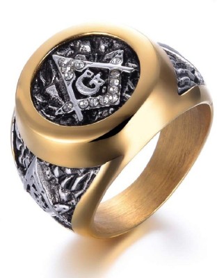 Deevam Antique G Setting Stainless Steel Swarovski Crystal Silver, Gold Plated Ring