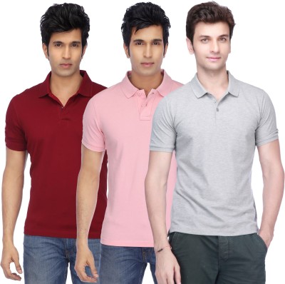 Concepts Solid Men Polo Neck Maroon, Pink, Grey T-Shirt