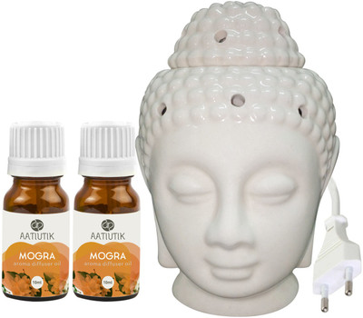 Aatiutik Mogra Ceramic Buddha Head (Made In India) Electric Aroma Oil with Aroma Diffuser Set AT-EBUDDHAINDIAN-2MOG(3 x 6.67 ml)