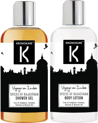 Kronokare COMBO - BATH AND BODY - SHOWER GEL AND BODY LOTION - SPICES(640 ml, Pack of 2)