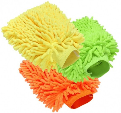 Nuestra Set OF 3 Multipurpose Super Soft Premium High Quality Microfiber Hand Duster Washing Glove Wet and Dry Glove Set(Medium Pack of 3)