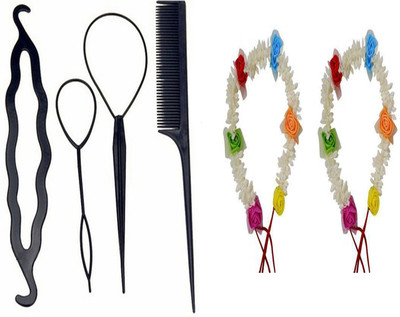 

shivnath enterprises hair multicolour juda flower artificial gajra and topsy tail braid diy kit tools[pack of 6pcs](Set of 6)