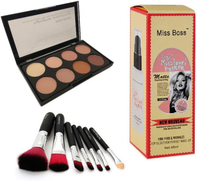 

Miss Boss kb matte light moisturizing Makeup Fixer - 45 ml and kb concealer kit + hk black makeup brushes (pack of 7) combo(Set of 3)