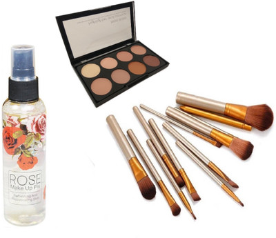 

Miss Boss kb Rose Long lasting moisturizing Makeup up Fixer Primer - 120 ml and kb concealer kit + naked golden makeup brushes (pack of 12) combo(Set of 3)