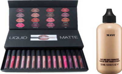 

MAYU BEAUTY LIQUID LIPSTICK SET OF 16 AND FOUNDATION(Set of 2)