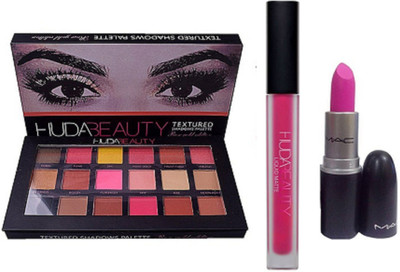 

Huda Beauty Textured Shadow Palette, Lipgloss,Mac Pink Lipstick(Set of 3)
