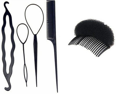 

shivnath enterprises hair topsy tail braid diy kit twist juda maker and sponge puff maker comb[pack of 5pcs](Set of 5)