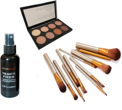 

Miss Boss huda matte fixer Primer - 60 ml and kb concealer kit + naked golden makeup brushes (pack of 12) combo(Set of 3)