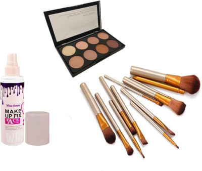 

Miss Boss kb face care make up fixer 120ml and kb concealer kit + naked makeup golden brushes (pack of 12) combo(Set of 3)