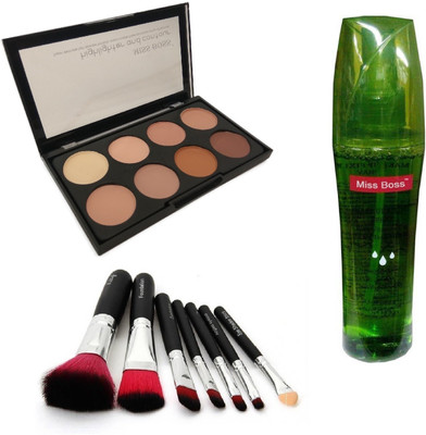 

Miss Boss Aloe Vera Make Up Fixing Spray Primer - 160 ml and kb concealer kit + hk black makeup brushes (pack of 7) combo(Set of 3)