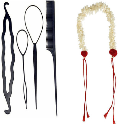 

shivnath enterprises hair diy kit topsy tail braid and white veni thread gajra[pack of 5pcs](Set of 5)