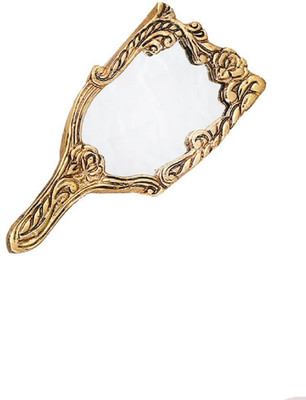 

tjori Small Gold Polished Hand Mirror With Rose Motif