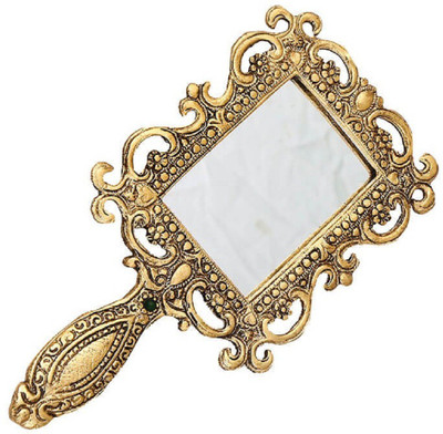 

Tjori Medium Gold Polished Hand Mirror With Intricate Detailing