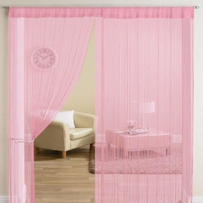 Yutiriti 213.36 cm (7 ft) Polyester Room Darkening Door Curtain (Pack Of 2)(Striped, Baby Pink)