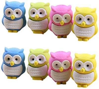 TECHNOCHITRA Unique Owl Shaped Erasers for Kids Non-Toxic Eraser(Set of 8, Multicolor)