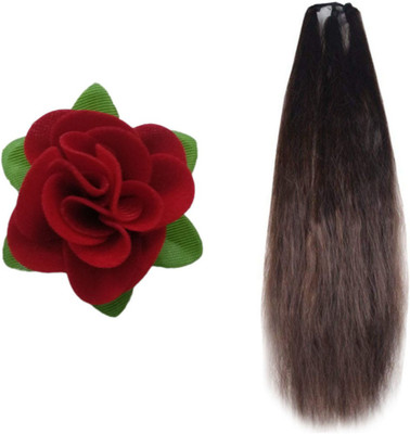 

GadinFashion Pack of 24Inchs Brown Hair Parandi and Fabric Red Rose Flower Hair Clip Hair Accessories for Festive/ Wedding Hair Accessory Set(Multicolor)