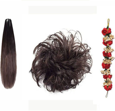 

GadinFashion Pack of 3 Hair Accessories( Brown Prandi, Gajra, Brown Rubber Juda) for Women/ Girls for Festive / Hair Styling Hair Accessory Set(Multicolor)