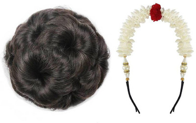 

KashQueen Pack of 2 Latest Brown Clutcher Juda with White Traditional Gajra for Womens/ Braid Extension(Brown)