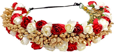 

Iyaan Flower Gajra With Golden Beads And Flower Gajra For Traditional Occasions Bun(Red, White)