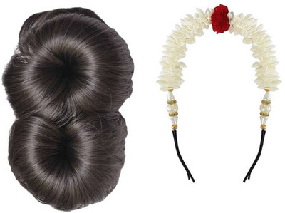 

KashQueen Pack of 2 Latest Brown Clutcher Juda with White Traditional Gajra for Womens / Braid Extension(Brown)