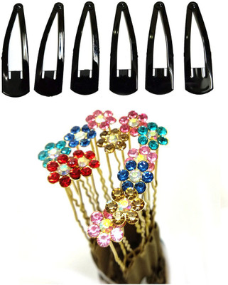 

GadinFashion Set of Metal Crystal Rhinestone Pearl Bridal 12 Hair Juda Pin with 6 Tic Tac Hair clip Hair Accessories for Women / Girls Hair Accessory Set(Multicolor)