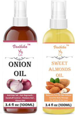 

Vadhika 100% Onion Oil And Extra Light Almonds Oil-(100ml) Hair Oil-Pack of-2-Bottle-(200ml) Hair Oil (200 ml) Hair Oil(200 ml)