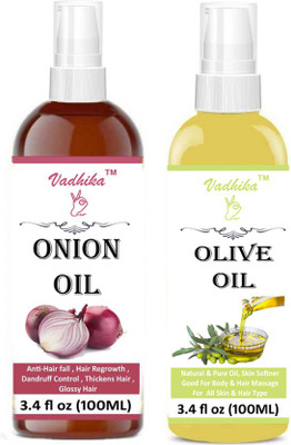 

Vadhika 100% Onion Oil And Extra Light Olive Oil-(100ml) Hair Oil-Pack of-2-Bottle-(200ml) Hair Oil (200 ml) Hair Oil(200 ml)