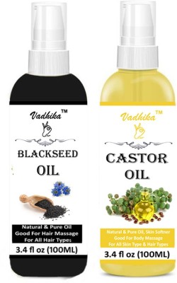 Vadhika Castor oil and Black seed oil(Kalonji) combo pack of 2 bottles of /100 ml  Hair Oil(200 ml)