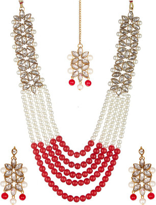 ZENEME Alloy Gold-plated Gold, White, Red Jewellery Set(Pack of 1)