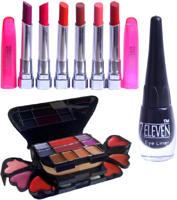 Belle Paris 6Pcs Lipstick,3746 Makeup Kit,7Eleven Eyeliner(Pack of 8)