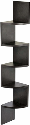 Zahuu Corner Wall Decor Shelf Zigzag Display Rack Wooden Wall Shelf(Number of Shelves - 5, Black)