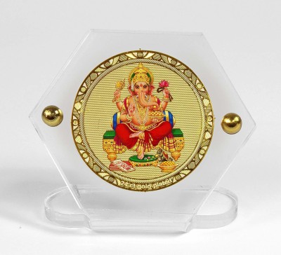 Eknoor Car Dashboard Idol- Goldplated Hexa Ganpati Makhar Decorative Showpiece  -  5 cm(Gold Plated, Multicolor)