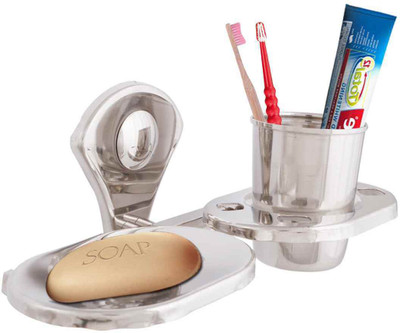 

McLION Toothbrush Holder for Bathroom, Soap Stand, Soap Holder, Soap Dish with Tumbler Holder, Toothbrush Stand, Bathroom Accessories(Glossy Finish, Stainless Steel)