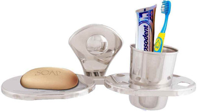 

McLION Bathroom Accessories, Soap Case, Soap Stand, Soap Holder, Soap Dish with Tumbler Holder, Toothbrush Stand, Toothbrush Holder(Glossy Finish, Stainless Steel)