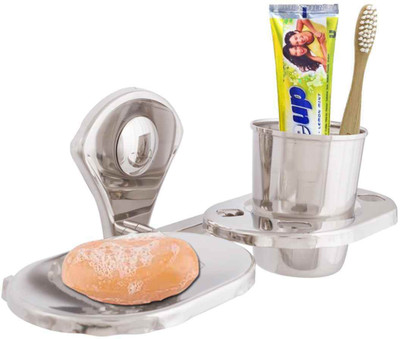 

McLION Toothbrush Holder with Soap Dish, Tumbler Holder, Toothbrush Stand, Soap Holder, Soap Stand,Soap Case, Bathroom Accessories(Glossy Finish, Stainless Steel)