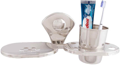 

McLION Toothbrush Stand with Soap Dish, Toothbrush Holder, Tumbler Holder, Soap Holder, Soap Stand,Soap Case, Bathroom Accessories(Glossy Finish, Stainless Steel)