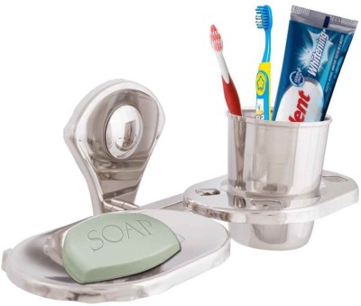 

McLION Tumbler Stand, Soap Dish with Tumbler Holder, Toothbrush Stand, Toothbrush Holder, Soap Stand,Soap Case, Bathroom Accessories(Glossy Finish, Stainless Steel)