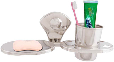 

McLION Toothbrush Stand for Bathroom, Soap Dish with Tumbler Holder, Toothbrush Holder, Soap Dish, Bathroom Accessories(Glossy Finish, Stainless Steel)