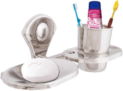 

McLION Soap Case, Soap Stand, Soap Holder, Soap Dish with Tumbler Holder, Toothbrush Stand, Toothbrush Holder, Bathroom Accessories(Glossy Finish, Stainless Steel)