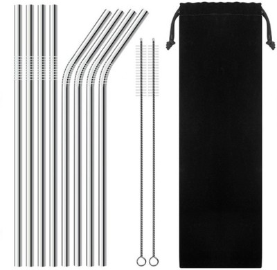 Futaba Straight Drinking Straw(Silver, Pack of 8)