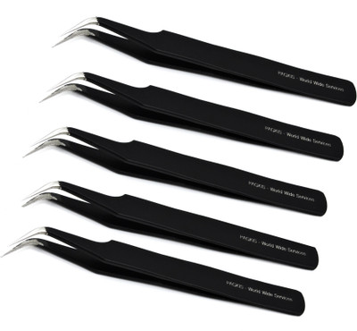 

PagKis Pack of 5 Black Curved Tip Tweezers for Electronic Gadget Repair, Art Craft Project and Nail Art