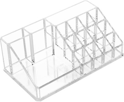

DEWBERRIES 16 Compartment Cosmetic Makeup Jewellery Lipstick Storage Organiser Box (Transparent) Storage, Organizing Vanity Box(White)