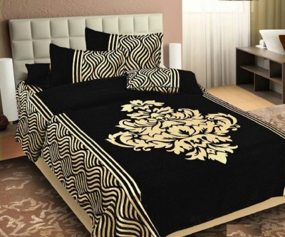 Crusty 350 TC Velvet Queen Floral Flat Bedsheet(Pack of 1, Black)